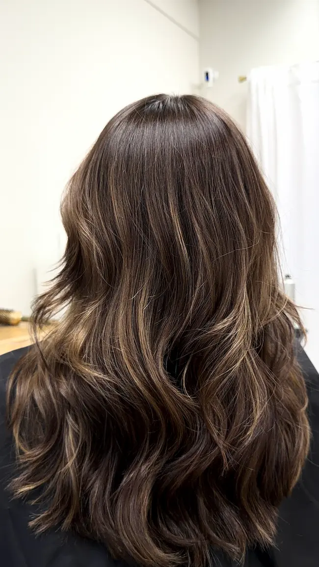 Brunette balayage with soft caramel dimension